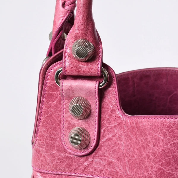 Very Good Condition BALENCIAGA Giant Slim 2WAY Handbag Pink 192911 Leather Silver Hardware Used 4a000061