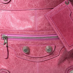 Very Good Condition BALENCIAGA Giant Slim 2WAY Handbag Pink 192911 Leather Silver Hardware Used 4a000061