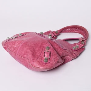 Very Good Condition BALENCIAGA Giant Slim 2WAY Handbag Pink 192911 Leather Silver Hardware Used 4a000061