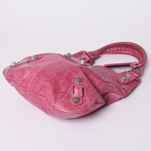 Very Good Condition BALENCIAGA Giant Slim 2WAY Handbag Pink 192911 Leather Silver Hardware Used 4a000061