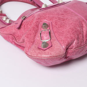 Very Good Condition BALENCIAGA Giant Slim 2WAY Handbag Pink 192911 Leather Silver Hardware Used 4a000061