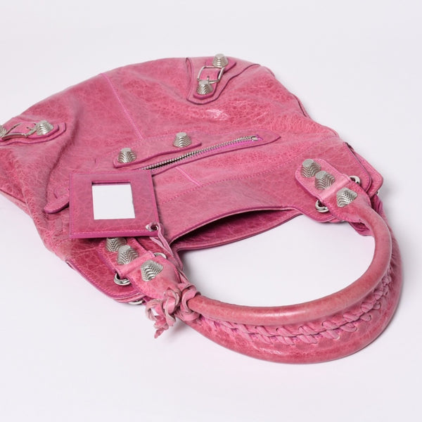 Very Good Condition BALENCIAGA Giant Slim 2WAY Handbag Pink 192911 Leather Silver Hardware Used 4a000061