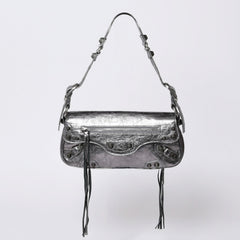 極美品 BALENCIAGA バレンシアガ ル カーゴル スリングバッグ シルバー メタリック 77 1640 レザー ワンショルダーバッグ 77160 8103 N 643888 4a000037