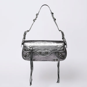 極美品 BALENCIAGA バレンシアガ ル カーゴル スリングバッグ シルバー メタリック 77 1640 レザー ワンショルダーバッグ 77160 8103 N 643888 4a000037