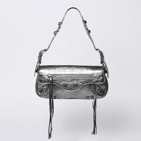 極美品 BALENCIAGA バレンシアガ ル カーゴル スリングバッグ シルバー メタリック 77 1640 レザー ワンショルダーバッグ 77160 8103 N 643888 4a000037