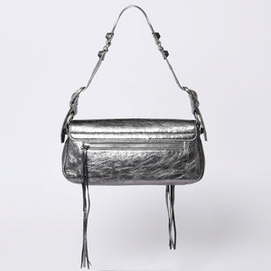 極美品 BALENCIAGA バレンシアガ ル カーゴル スリングバッグ シルバー メタリック 77 1640 レザー ワンショルダーバッグ 77160 8103 N 643888 4a000037