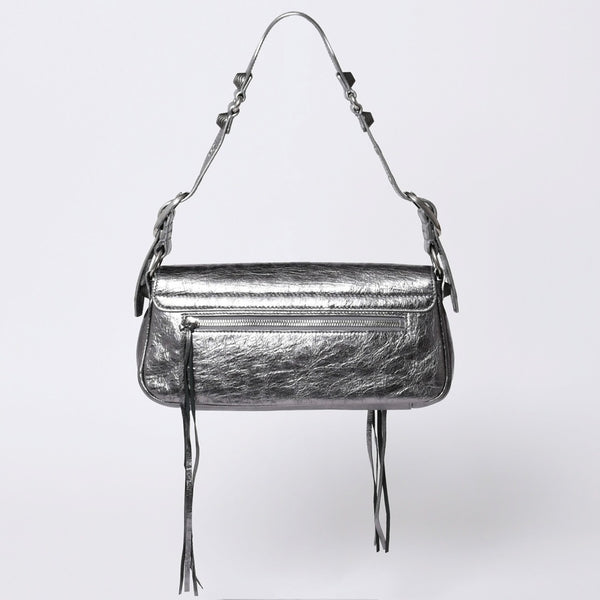 極美品 BALENCIAGA バレンシアガ ル カーゴル スリングバッグ シルバー メタリック 77 1640 レザー ワンショルダーバッグ 77160 8103 N 643888 4a000037
