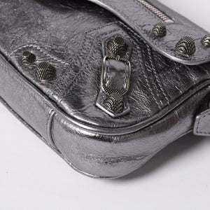 極美品 BALENCIAGA バレンシアガ ル カーゴル スリングバッグ シルバー メタリック 77 1640 レザー ワンショルダーバッグ 77160 8103 N 643888 4a000037