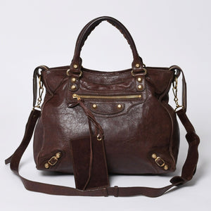 BALENCIAGA The Velo Shoulder Handbag 2way 282010 Brown Leather Champagne Gold Hardware Good Condition Used 4a000039