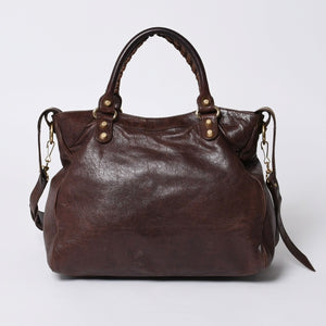 BALENCIAGA The Velo Shoulder Handbag 2way 282010 Brown Leather Champagne Gold Hardware Good Condition Used 4a000039