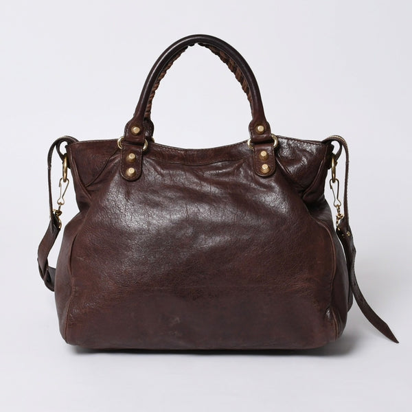 BALENCIAGA The Velo Shoulder Handbag 2way 282010 Brown Leather Champagne Gold Hardware Good Condition Used 4a000039