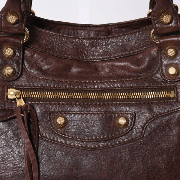 BALENCIAGA The Velo Shoulder Handbag 2way 282010 Brown Leather Champagne Gold Hardware Good Condition Used 4a000039