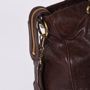 BALENCIAGA The Velo Shoulder Handbag 2way 282010 Brown Leather Champagne Gold Hardware Good Condition Used 4a000039