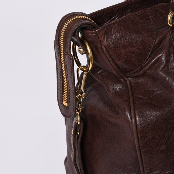 BALENCIAGA The Velo Shoulder Handbag 2way 282010 Brown Leather Champagne Gold Hardware Good Condition Used 4a000039