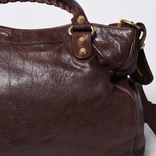 BALENCIAGA The Velo Shoulder Handbag 2way 282010 Brown Leather Champagne Gold Hardware Good Condition Used 4a000039