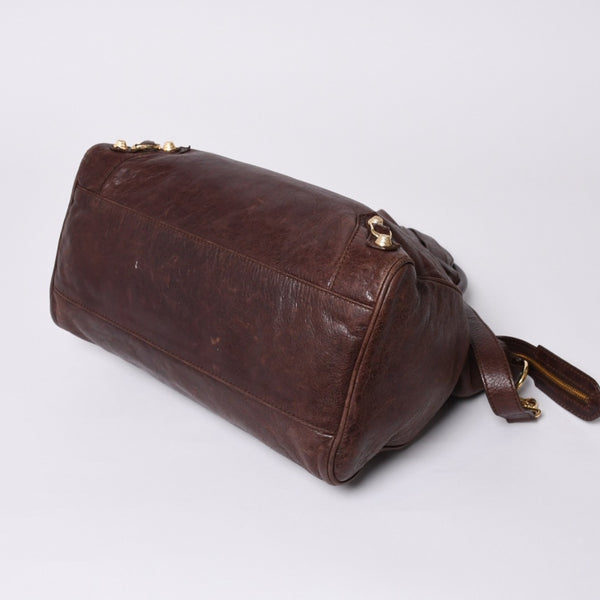 BALENCIAGA The Velo Shoulder Handbag 2way 282010 Brown Leather Champagne Gold Hardware Good Condition Used 4a000039