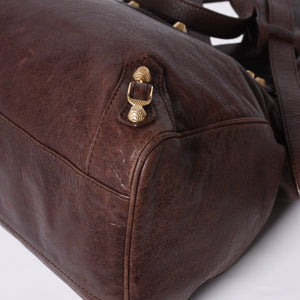 BALENCIAGA The Velo Shoulder Handbag 2way 282010 Brown Leather Champagne Gold Hardware Good Condition Used 4a000039