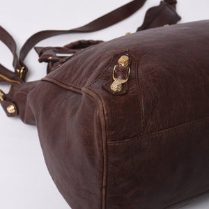BALENCIAGA The Velo Shoulder Handbag 2way 282010 Brown Leather Champagne Gold Hardware Good Condition Used 4a000039