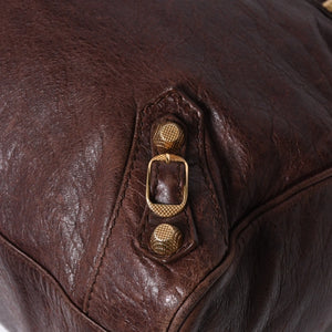 BALENCIAGA The Velo Shoulder Handbag 2way 282010 Brown Leather Champagne Gold Hardware Good Condition Used 4a000039