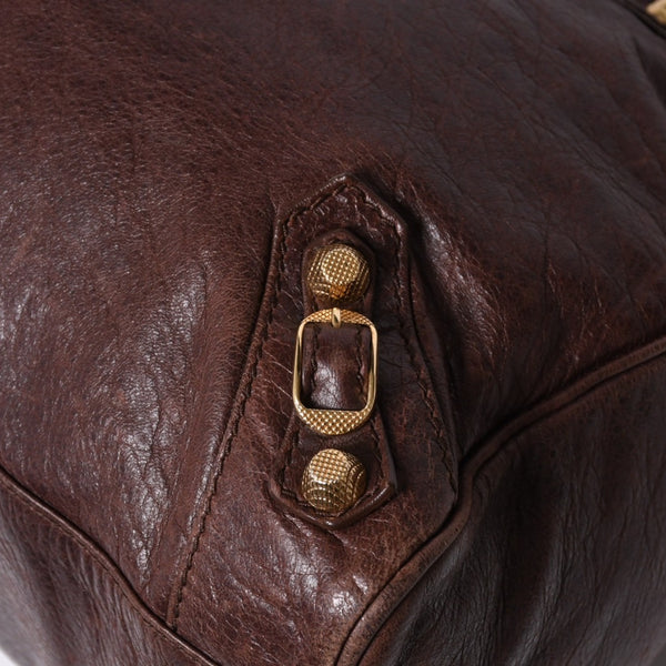 BALENCIAGA The Velo Shoulder Handbag 2way 282010 Brown Leather Champagne Gold Hardware Good Condition Used 4a000039