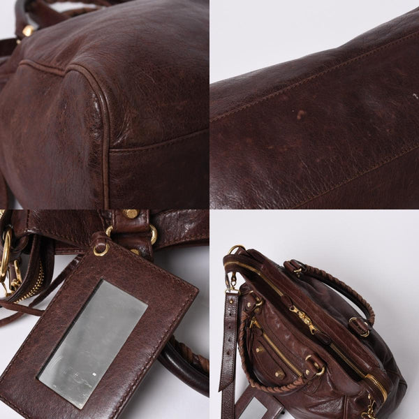 BALENCIAGA The Velo Shoulder Handbag 2way 282010 Brown Leather Champagne Gold Hardware Good Condition Used 4a000039