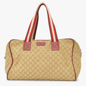GUCCI GG Canvas Boston Bag Boston Bag Sherry Line 153240 Leather Brown Red Good Condition Used 4a000175