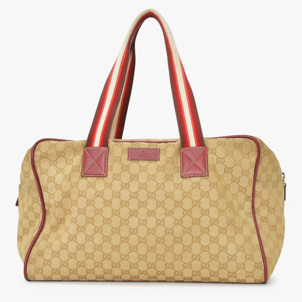 GUCCI GG Canvas Boston Bag Boston Bag Sherry Line 153240 Leather Brown Red Good Condition Used 4a000175