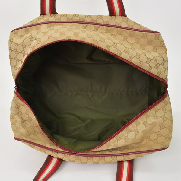 GUCCI GG Canvas Boston Bag Boston Bag Sherry Line 153240 Leather Brown Red Good Condition Used 4a000175