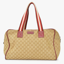 画像をギャラリービューアに読み込む, GUCCI GGキャンバス Boston Bag ボストンバッグ シェリーライン 153240 レザー ブラウン レッド 美品 中古 4a000175