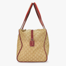 画像をギャラリービューアに読み込む, GUCCI GGキャンバス Boston Bag ボストンバッグ シェリーライン 153240 レザー ブラウン レッド 美品 中古 4a000175