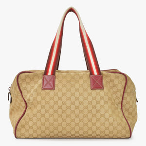 GUCCI GG Canvas Boston Bag Boston Bag Sherry Line 153240 Leather Brown Red Good Condition Used 4a000175