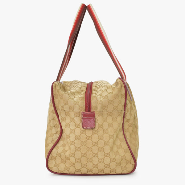 GUCCI GG Canvas Boston Bag Boston Bag Sherry Line 153240 Leather Brown Red Good Condition Used 4a000175