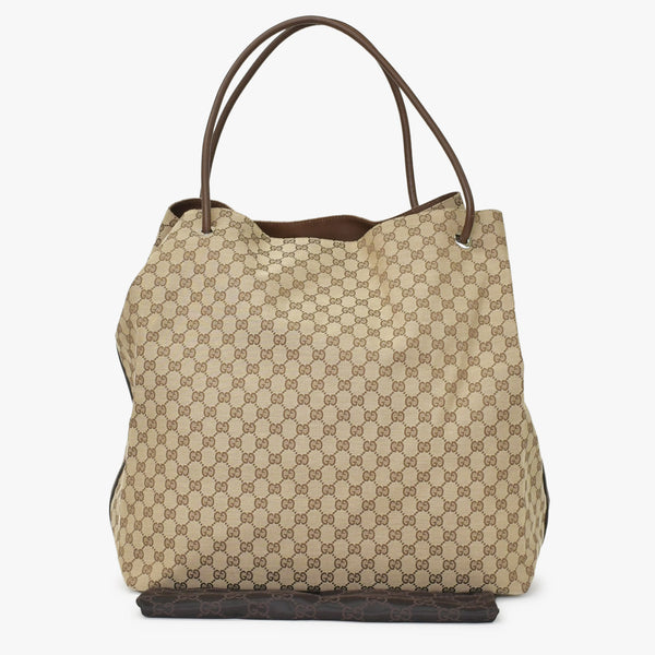 GUCCI グッチ GGキャンバス Large Tote Bag ラージトートバッグ ベージュ ブラウン 101268 美品 中古 4a000199