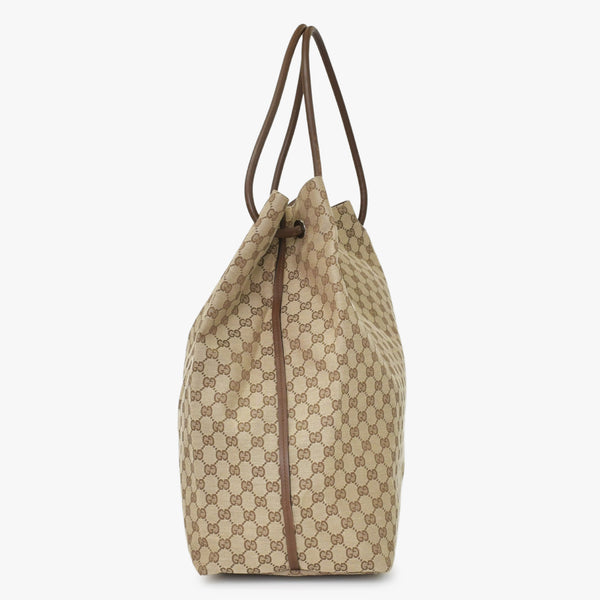 GUCCI グッチ GGキャンバス Large Tote Bag ラージトートバッグ ベージュ ブラウン 101268 美品 中古 4a000199