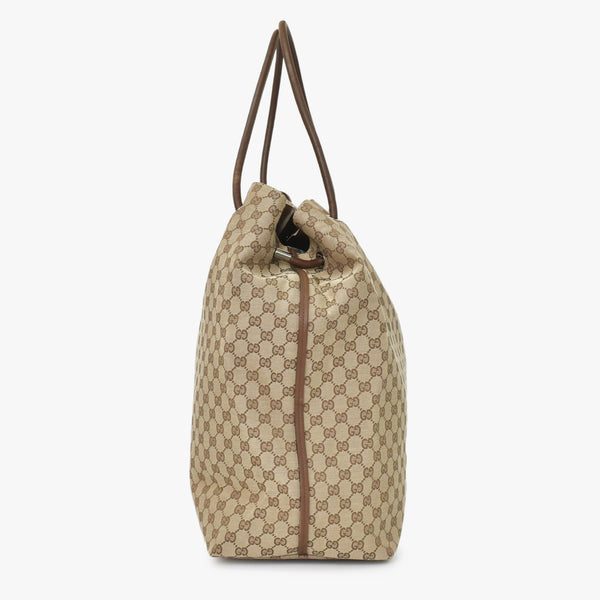 GUCCI グッチ GGキャンバス Large Tote Bag ラージトートバッグ ベージュ ブラウン 101268 美品 中古 4a000199