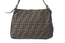 画像をギャラリービューアに読み込む, FENDI フェンディ ズッカ柄 マンマバケット ワンショルダーバッグ ブラウン キャンバス レザー シルバー金具 ロゴ 美品 中古 4b000296