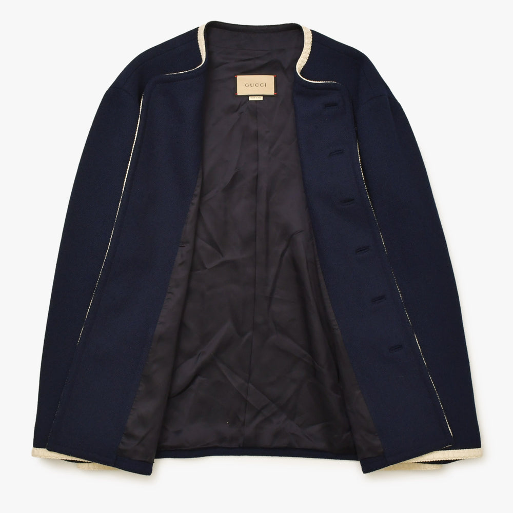 新品未使用 GUCCI グッチ ツイード ジャケット 741095 ネイビー GGロゴ サイズ50 ウール 中古 4a000344