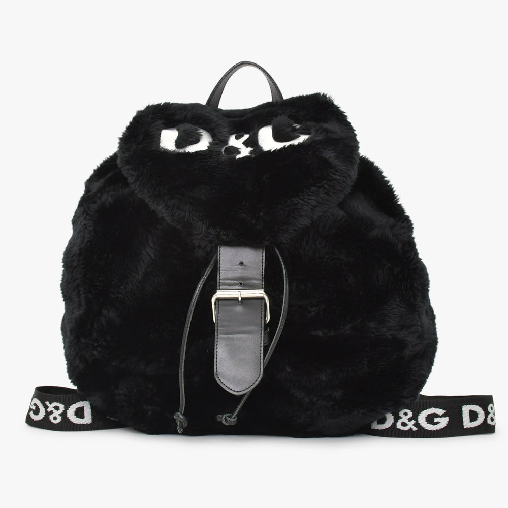 DOLCE＆GABBANA ドルチェ＆ガッバーナ フェイクファー リュックサック ブラック 美品 中古 4a000371