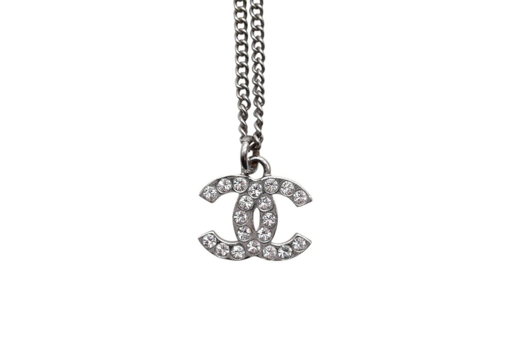 CHANEL Necklace Coco Mark Weight approx. 5.0g Total length approx. 47.5cm Rhinestone Metal Silver Good Condition Used 4b000372