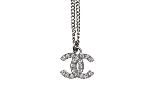 CHANEL Necklace Coco Mark Weight approx. 5.0g Total length approx. 47.5cm Rhinestone Metal Silver Good Condition Used 4b000372