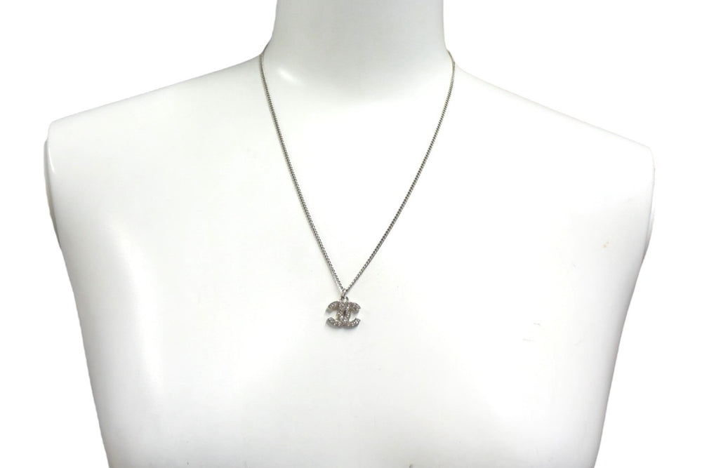 CHANEL Necklace Coco Mark Weight approx. 5.0g Total length approx. 47.5cm Rhinestone Metal Silver Good Condition Used 4b000372
