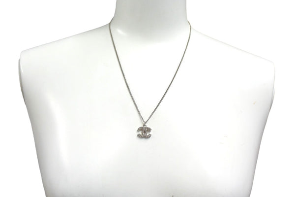 CHANEL Necklace Coco Mark Weight approx. 5.0g Total length approx. 47.5cm Rhinestone Metal Silver Good Condition Used 4b000372