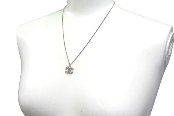 CHANEL Necklace Coco Mark Weight approx. 5.0g Total length approx. 47.5cm Rhinestone Metal Silver Good Condition Used 4b000372