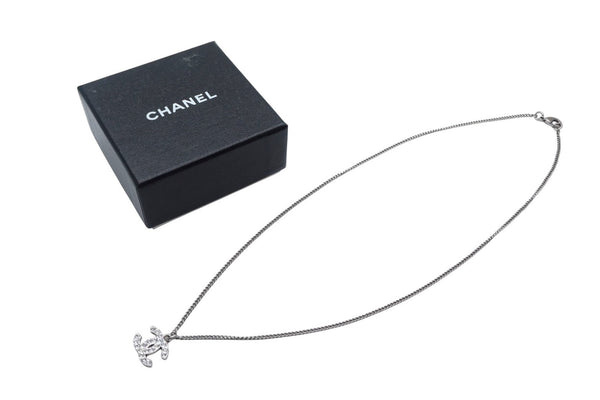 CHANEL Necklace Coco Mark Weight approx. 5.0g Total length approx. 47.5cm Rhinestone Metal Silver Good Condition Used 4b000372