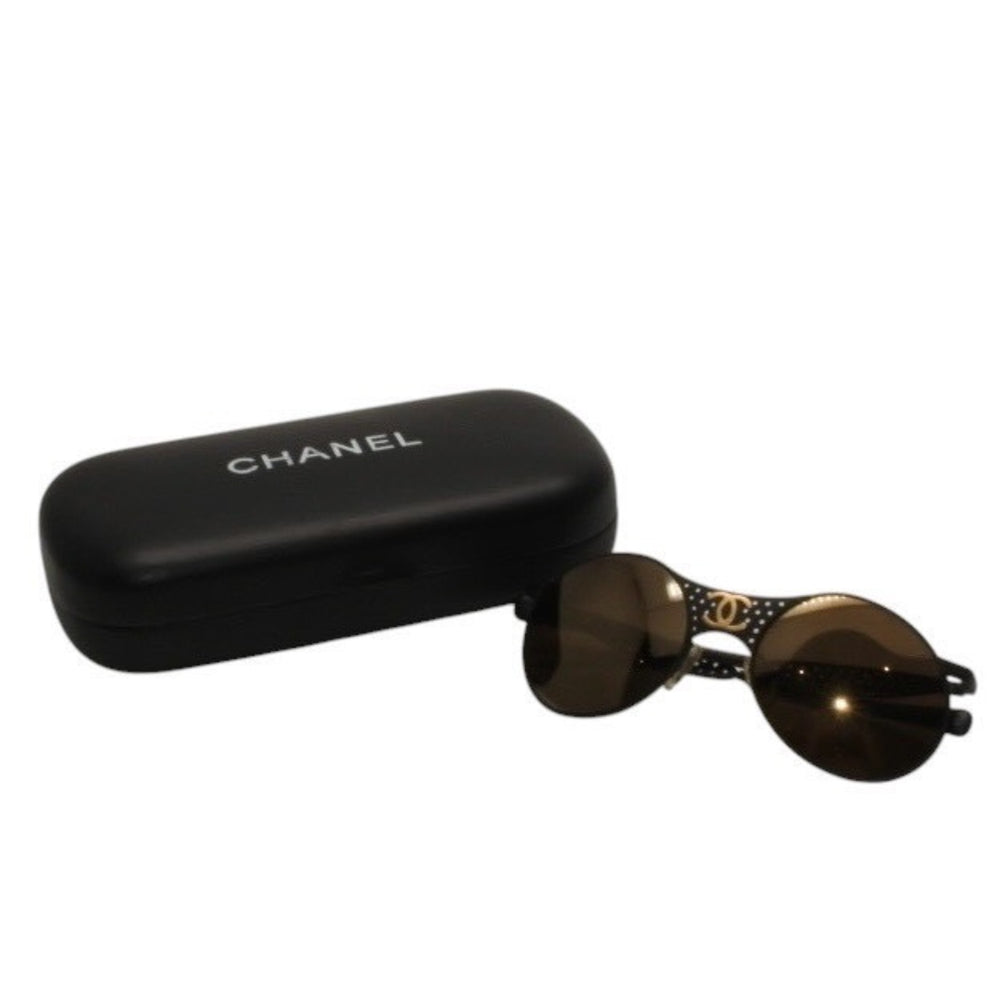 CHANEL シャネル サングラス アイウェア 05982 50927 ココマーク メタル ラバー マットブラック ゴールド 美品 中古 4a000491