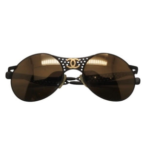 CHANEL Sunglasses Eyewear 05982 50927 Coco Mark Metal Rubber Matte Black Gold Good Condition Used 4a000491