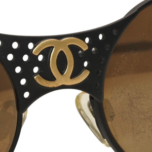 CHANEL Sunglasses Eyewear 05982 50927 Coco Mark Metal Rubber Matte Black Gold Good Condition Used 4a000491
