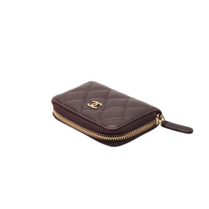 CHANEL シャネル クラシック ジップコインパース 小銭入れ 22番台 ココマーク ラムスキン パープル 美品 中古 4a000469