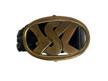 画像をギャラリービューアに読み込む, YVES SAINT LAURENT イヴサンローラン YSL ロゴ バックル ベルト ブラック レザー メッシュ 141516 ゴールド金具 小物 良品 中古 4b000533