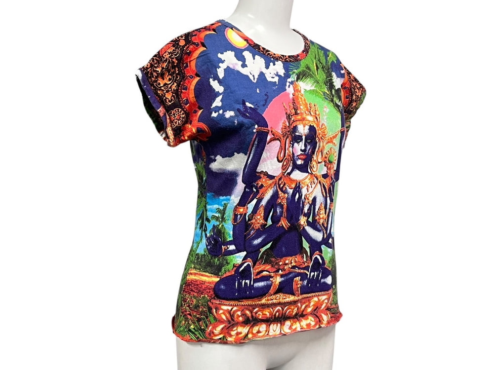 Jean Paul GAULTIER FEMME ジャンポールゴルチェ フェム 半袖Tシャツ サイズ40 破壊と創造の神シヴァ インド神話 マルチカラー 美品 中古 4b000680